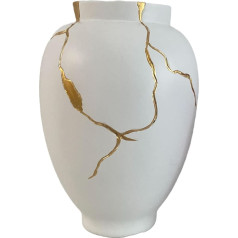 Vase Inspired by Kintsugi Japanese Art Gold & White Flower Vase for Dried Flower Decoration