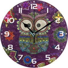 Large Wall Clocks Owl Mandala Flower Element Dark Battery Operated Non Ticking 10 Inch Clock Silent for Bedroom Kitchen Atom Analog Clocks Home Decor
