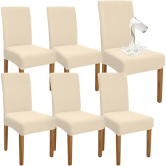 Granbest Premium Waterproof Dining Chair Covers, Set of 6, Elastic High Back Chair Covers, Washable Removable Chair Protector for Banquet, Kitchen, Party, Hotel (Beige, 6 Pieces)