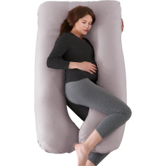 BANNIO Pregnancy Pillow, 100% Cotton, U-Shaped Side Sleeper Pillow, Nursing Pillow, XXL, Positioning Pillow, Body Pillow, Pregnancy Pillow with Removable and Washable Cover, 145 x 70 cm (Light Grey)
