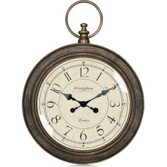 Westzytturm Retro Wall Clocks Large Silent Non Ticking Handmade Pocket Clock Decorative Round Vintage Wall Clock for Living Room Kitchen Bedroom Office (Brown, 44 x 60 cm)