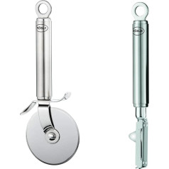 RÖSLE Pizza & Tarte Flambée Slicer 18/10 Stainless Steel & Right Handed Pendulum Peeler High Quality Fruit Vegetable Peeler 18/10 Stainless Steel High Gloss Matt Silver