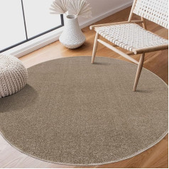 Sanat Short Pile Living Room Rug - Plain Modern Rugs for Bedroom, Study, Office, Hallway, Children's Room and Kitchen - Beige, 120 cm Round