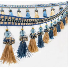 Yalulu 4 Yards Fringe Border with Tassel, Braided Fringe Tape, 11.5 cm Wide Fabric Trim, Sewing DIY Fringe Tape, Decorative Trim, Curtain Fringe for Curtain, Sofa, Clothing (Blue)