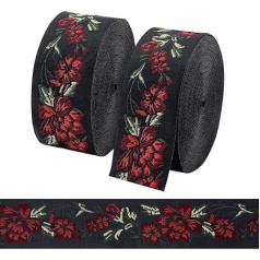 PH PandaHall 13.6 m Jacquard Ribbon 3.3 cm Vintage Lace Embellishment, Embroidered Ribbon with Ethnic Floral Patterns for Sewing Clothing, Home Decoration and Crafts, 2 Rolls