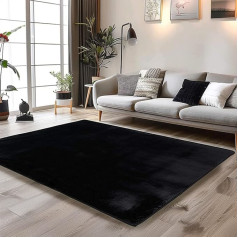 OKYUK Thick Rabbit Plush Long Rug, Non-Slip Sofa Cover, Super Soft Faux Fur Rug, Machine Washable for Living Room, Bedroom (Black, 160 x 230 cm)