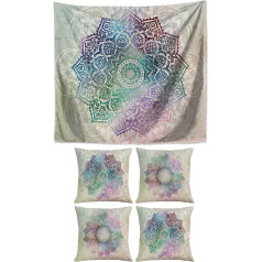 SusggO Set of 4 Cushion Covers 45 x 45 cm and 1 Tapestry 150 x 130 cm Decorative Pillows Wall Decor Bed Sofa Home Decor Set of 4 Pillow Covers + 1 Tapestry