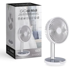 InnoGIO GIOair Midi, Table Fan with LED Lighting & USB, Fan with Adjustable Height & Tilt, Rechargeable Battery via USB-C, Running Time 7 Hours, 4 Levels, Ideal for Office, Camping, Indoor