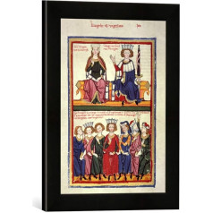 Framed Picture of Book Illumination Singer War on the Wartburg, Manesse Hs, Art Print in High-Quality Handmade Picture Frame, 30 x 40 cm, Matt Black