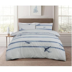 Sleepdown Coastal Birds Waves 100% Cotton Plain Reversible Soft Easy Care Duvet Cover Set - Double (200 x 200 cm)
