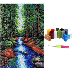 Latch Hook Rug to Knot Yourself with Cushion, Rug Set with Tool Latch Hook Kit for Adults, Latch Hook Kit for Home Decor Gifts (Forest, 69 x 102 cm)