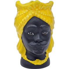 sicilia bedda - Sicilian Ceramic Moro Heads by Caltagirone - Satin Face / Modern Style - Height 15 cm (Men, Yellow)