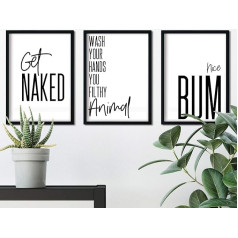 B33NA3 Black and White Bathroom Wall Posters Unframed A3 Funny Humorous Modern Minimalist Wall Poster (3 Pack)