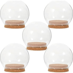DEARMAMY Pack of 5 Transparent Glass Dome Covers with Wooden Base, Bell Dome Glass Container, Everlasting Flower Glass Cover for Preserved Flower Cover, Christmas DIY Decoration