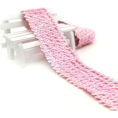 48 mm x 20 m Sequin Ribbon Shiny Decorative Ribbon Glitter Trim Made of Decorative Ribbon Stretch Sequin Trim for DIY Sewing Costumes Crafts Dress Decoration and Headband Pink