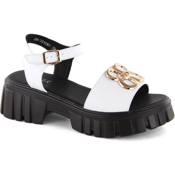Ādas sandales uz papēža un platformas W JAN301C white / 41