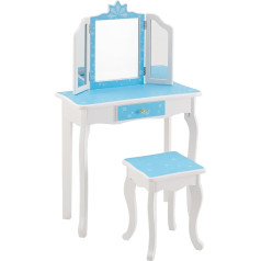 Mouds Kids Dressing Table and Stool Set, Girls Dressing Table with Removable Tri-fold Mirror and Drawer, 2-in-1 Princess Makeup Dressing Table and Desk for Girls, Kids