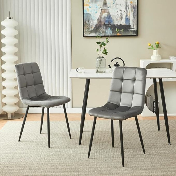 Homcasa Dining Room Chairs, Kitchen Chair, Upholstered Chair, Living Room Chair with Backrest, Velvet Seat, Metal Legs (Light Grey, Set of 2)