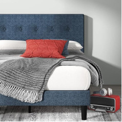 ‎Zinus Zinus Omkaram Bed 180 x 200 cm, Height Bed Frame 36 cm, Padded Platform Bed Frame with Wooden Slat Holder, Navy Blue