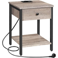 Hoobro EBG40CBZ01 Bedside Table with Charging Station and USB Ports, Side Table with Drawer and Shelf, Bedside Cabinet for Small Rooms and Bedrooms, Greige Black
