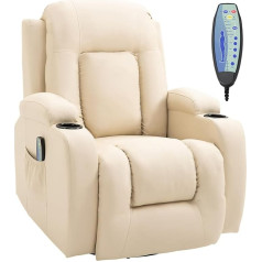 Homcom Relaxing Chair with Massage Function, Electric TV Chair with Reclining Function, Heat Function, Rotatable Massage Chair with Rocker Function, Remote Control, Faux Leather, Cream White