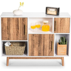 Giantex Wooden Storage Cabinet Sideboard, Living Room Cabinet Buffet Cabinet 6 Compartments & 3 Doors Side Cabinet Modern Freestanding Accent Cabinet Chest of Drawers (White + Natural)