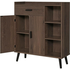 Usikey Storage Cabinet with 1 Drawer and 2 Doors, Middle Century Floor Storage Cabinet with 3 Shelves, Wooden Sideboard, Cabinet for Living Room, Bedroom, Home Office, Dark Oak