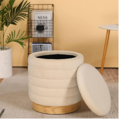 Jsmy Stool Cylindrical Makeup Stool Seat Chest Velvet Round Pouf Seat Pouf Stool with Storage Space Bench for Modern Living Room Balcony Bedroom Hallway (Beige, Striped Line)