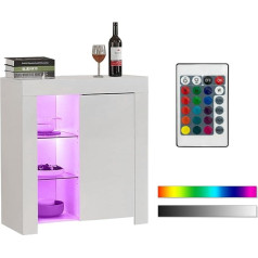 Tukailai High Gloss Sideboard with LED Lights and Glass Shelves Kitchen Cabinet for Display Cabinet Storage Unit for Dining Room Living Room Kitchen Office 1 Door Matte Body