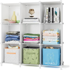FUNLAX Shoe Rack, DIY Cube Shelving System, Set of 9 Boltless Shelves Plastic Room Divider Storage Clothes Shoes for Bedroom White