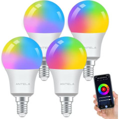 ANTELA Alexa Light Bulb E14 A60 9 W 806LM Smart WLAN LED RGB Dimmable Bulb Lamp, App Control Compatible with Google Home, Warm White (2700 K) Cool White (6500 K) Light, 4 Pieces