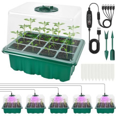 IEEILULU Indoor Greenhouse Propagator with Plant Lamp, Pack of 5 Greenhouse Propagation Tray, 60 Cell Mini Greenhouse Propagation Set, Seedling Starter Trays with Lid and Ventilation for Plants