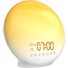 Light Alarm Clock, Daylight Alarm Clock, Sunrise Simulation, Bedside Lamp with USB Charging Function, Two Alarms, 20 Brightness Snooze Function, 7 Natural Sounds and FM Radio for Adults and Children