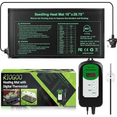 RIOGOO 24x52cm Seedling Heat Mat and Thermostat Controller 20-42°C Digital Thermostat Controller IP68 Waterproof (Heated Mat + Thermostat Controller)