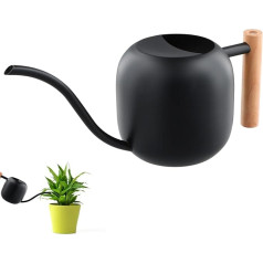 Chstarina Stainless Steel Watering Can with Wooden Handle and Long Spout Metal Watering Pot for Indoor Outdoor Garden Indoor Plants Bonsai Black