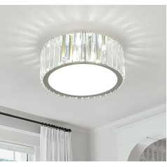 FORCOSO Crystal Ceiling Light 4 Bulbs Diameter 30 cm Chandelier Chrome with Metal Round Frame Lampshade, Base G9 Ceiling Light, Modern Ceiling Light Lamp for Bedroom, Living Room, Hallway, Kitchen