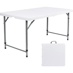 NEXT OUTDOORS 122cm Height Adjustable Folding Camping Table with Carry Handles Portable Trestle Dining Table Picnic Table Outdoor Indoor Kitchen Garden BBQ Table 120kg Load Capacity