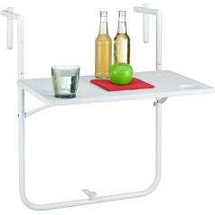 Relaxdays Balcony Hanging Table, Foldable, 3-Way Height-Adjustable, Table Top in Rattan Look, W x D: 59.5 x 36 cm, White