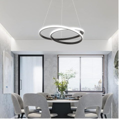 Eoodis Modern Pendant Light, 40 W Dimmable Round LED Pendant Light with Remote Control, 2 Rings, Black Acrylic Chandelier, Chandelier for Living Room, Kitchen, Dining Room