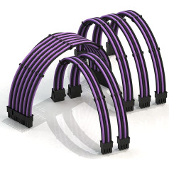 LINKUP - 30 cm PSU Cable Extension Coated GPU Custom PC Power Supply With Comb Kit - Compatible With Rtx3090┃1 X 24 P (20+4)┃2 X 8 P (4+4) CPU┃3 X 8 P (6+2) GPU Set┃300 MM - Purple Black