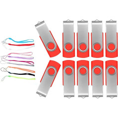 Pack of 10 Memory Sticks, 8 GB USB Sticks, Foldable USB 2.0 Memory Sticks, 8 GB Flash Drive, Red Data Tray with Rope, Pendrive, Portable USB Flash Drive, Graduation Gift for Students FEBNISCTE