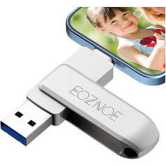 EOZNOE 128GB iPhone Flash Drive, 3-in-1 External Memory without App, iPhone USB Stick Memory Expansion, Compatible with iPhone/iPad/Android/PC/Mac