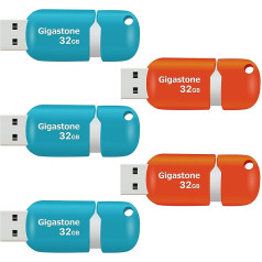 Gigastone V10 32GB 5-Pack USB 2.0 Flash Drive, Retractable Buttons for MacBook Laptop, Windows Mac Linux Compatible, USB Flash Drive, USB Sticks, Mixed Colour - Blue and Orange