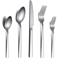 Berglander Matt Cutlery Set 30-Piece Stainless Steel with Matte Finish, Matte Silver Cutlery Set for 6 People (Matt Black)