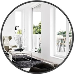 Yumyolk Round Wall Mirror in Black 70 cm, Round Mirror with Black Metal Frame, Decorative Wall Mirror Large for Hallway, Living Room, Bedroom, Bathroom and Hanging, Modern Design