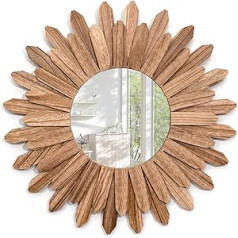 Emfogoo Wall Mirror 21 Inch Rustic Wood Large Farmhouse Mirror Sunburst Boho Mirror Wall Decor Room Decor Home Decor for Bedroom Living Room Entrance