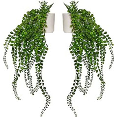 Eco Home Store Set of 2 Hanging Artificial Plants in White Plant Pots Plastic Plant Fake Hanging Plant Indoor Plant Hanging Plant Fake Plant Artificial Plants Indoor Plants Artificial Plant