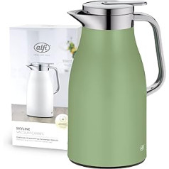 alfi Skyline Celadon Green Matte Stainless Steel Vacuum Flask with Hygienic Tempered Glass Insert, Screw Cap with Comfortable Push Button, Ergonomic Handle, with One Hand, Ideal as a Teapot 1.0 L