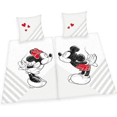 Herding Mickey & Minnie Mouse Partner Bedding Set, Multicoloured, Pillowcase 80 x 80 cm, Duvet Cover 135 x 200 cm