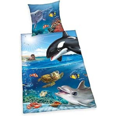 FVLFIL Animal Club Bed Linen Smooth Sea Creatures Ocean Orca Dolphin Nemo Seal Turtle Killer Whale Crab Shell 135 x 200 cm Wow All-In-One Outlet 24